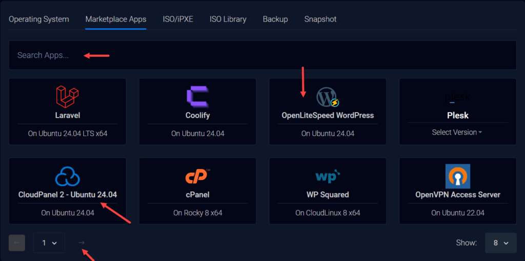 Marketplace Apps tiện chọn cài WordPress tốc độ cao