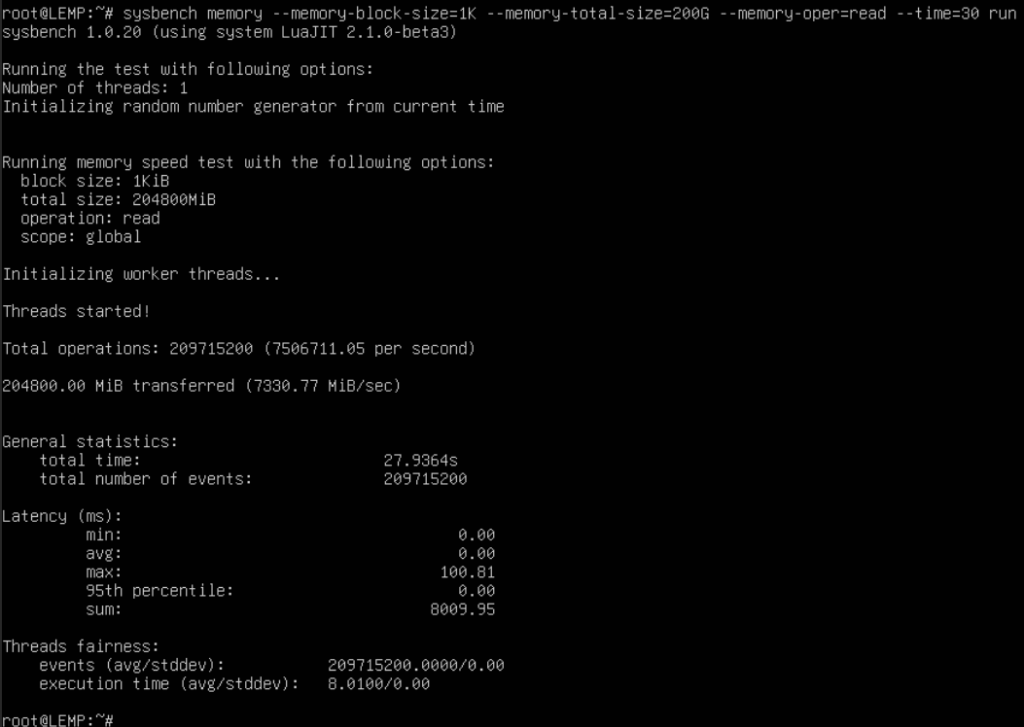 Tốc độ đọc RAM, block 1 KiB, thời gian test tối đa 30s.